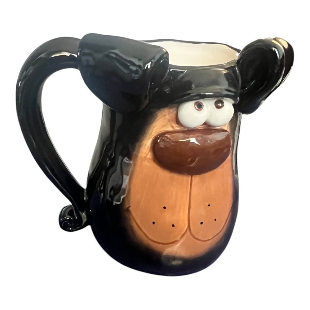 Douglas Russ Berrie Black & Brown 3D Dog Face Ceramic Coffee Mug 5" Tall